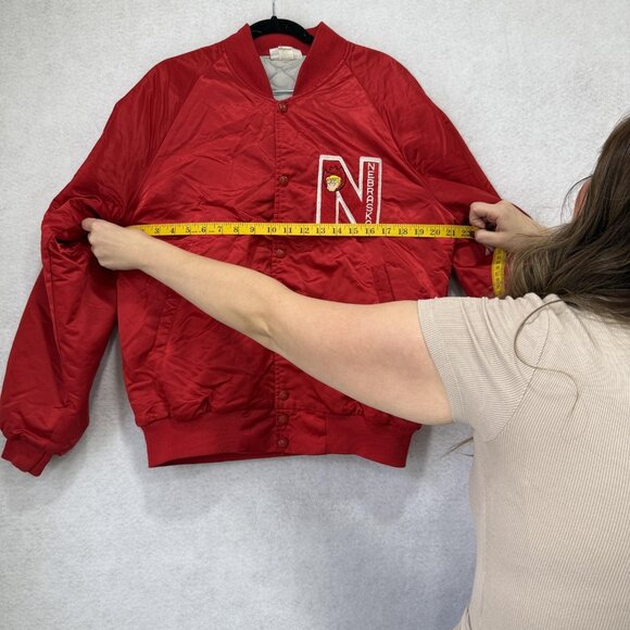 Vintage Nebraska Cornhuskers Bomber Jacket Mens Red NCAA Football Satin 90s - Picture 5 of 10